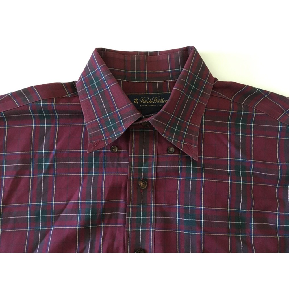 Brooks Brothers Men's Non Iron Long Sleeve Botton Down Shirt Sz M Maroon Plaid